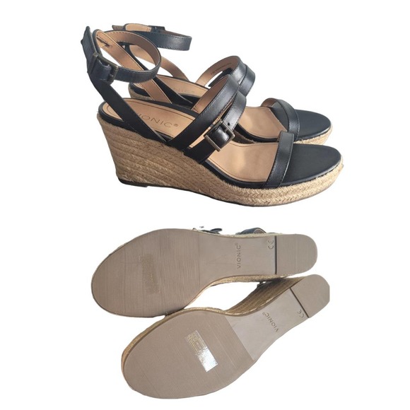 VIONIC BLACK LEATHER SABINA WEDGE SZ. 9.5 NIB $130 - Picture 3 of 3